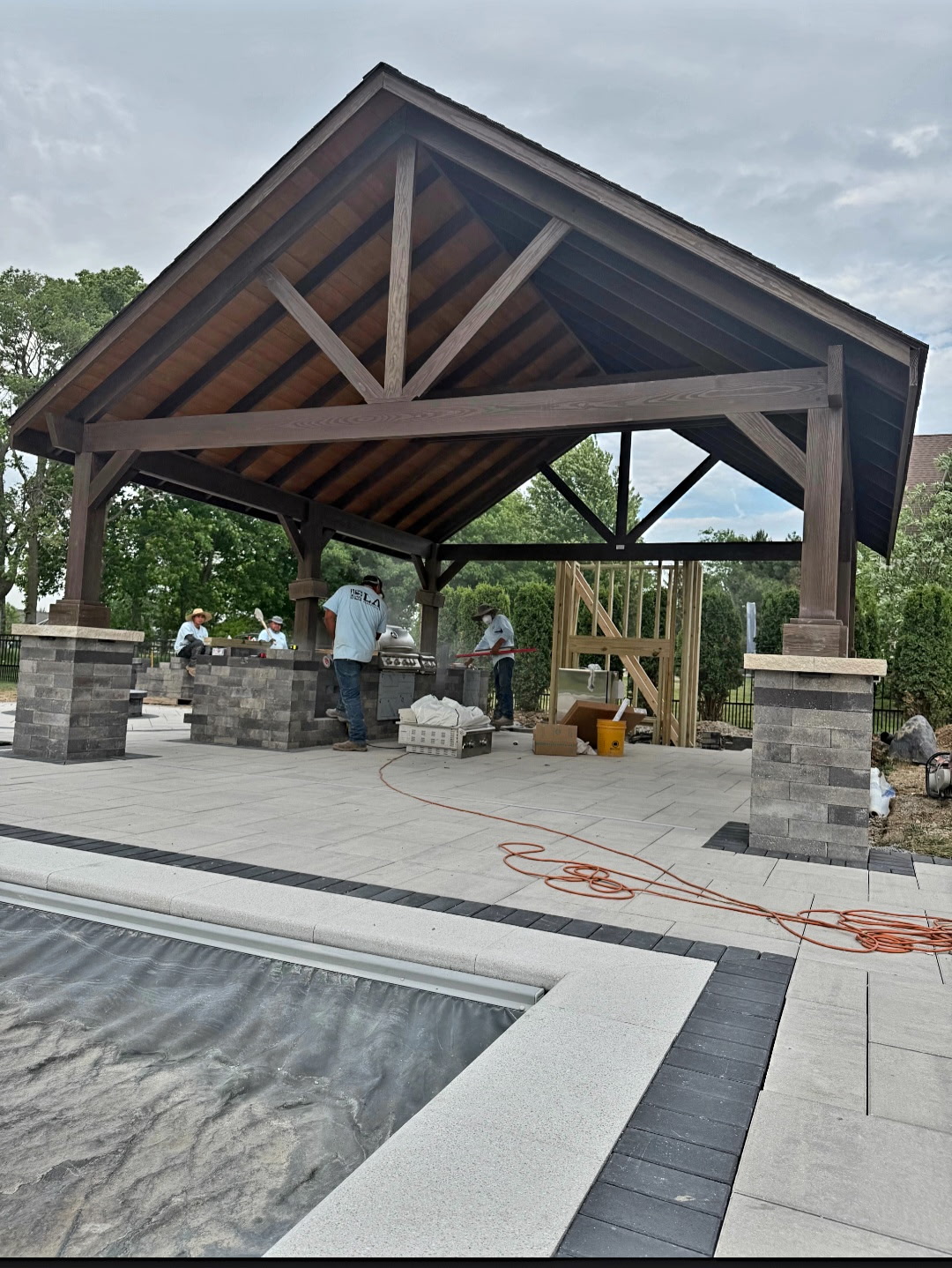 Cedar pavilion over the pool