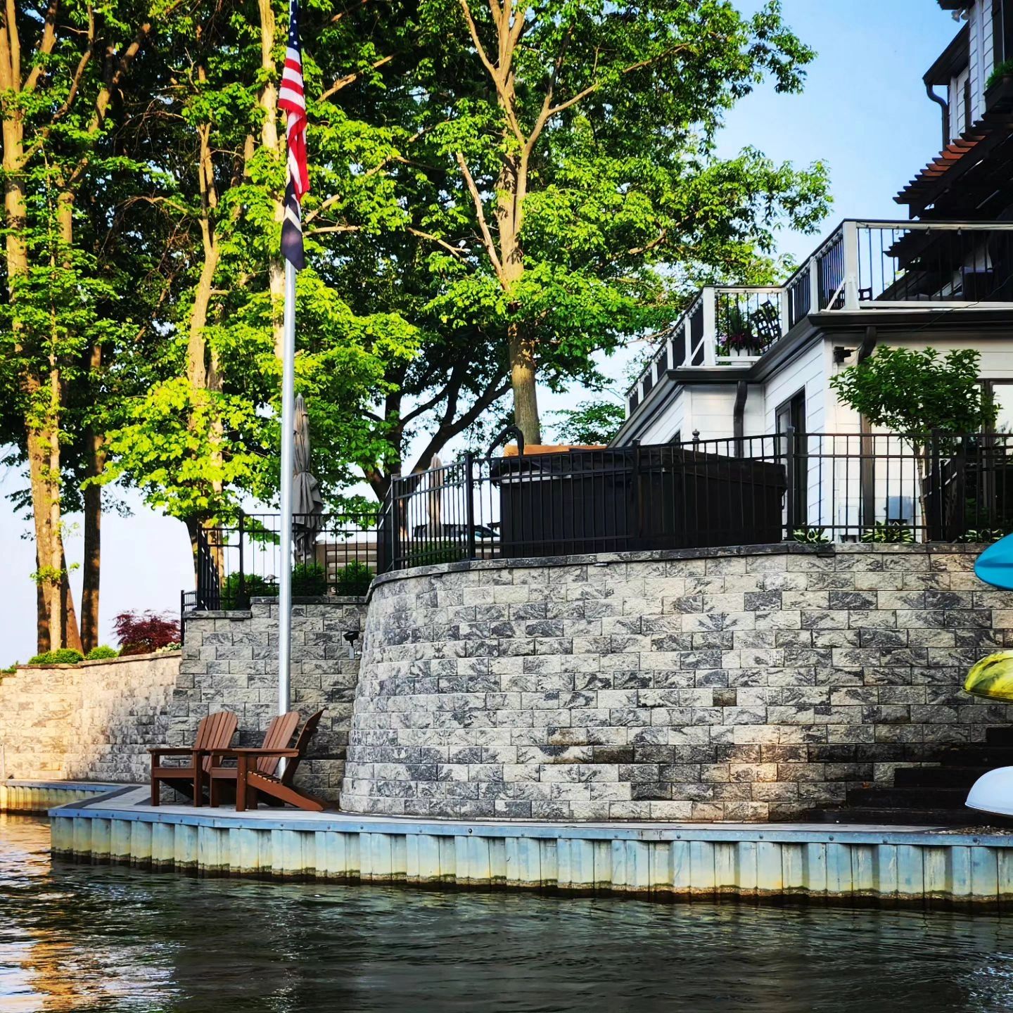 Lakeside seawall and terraced stone wall